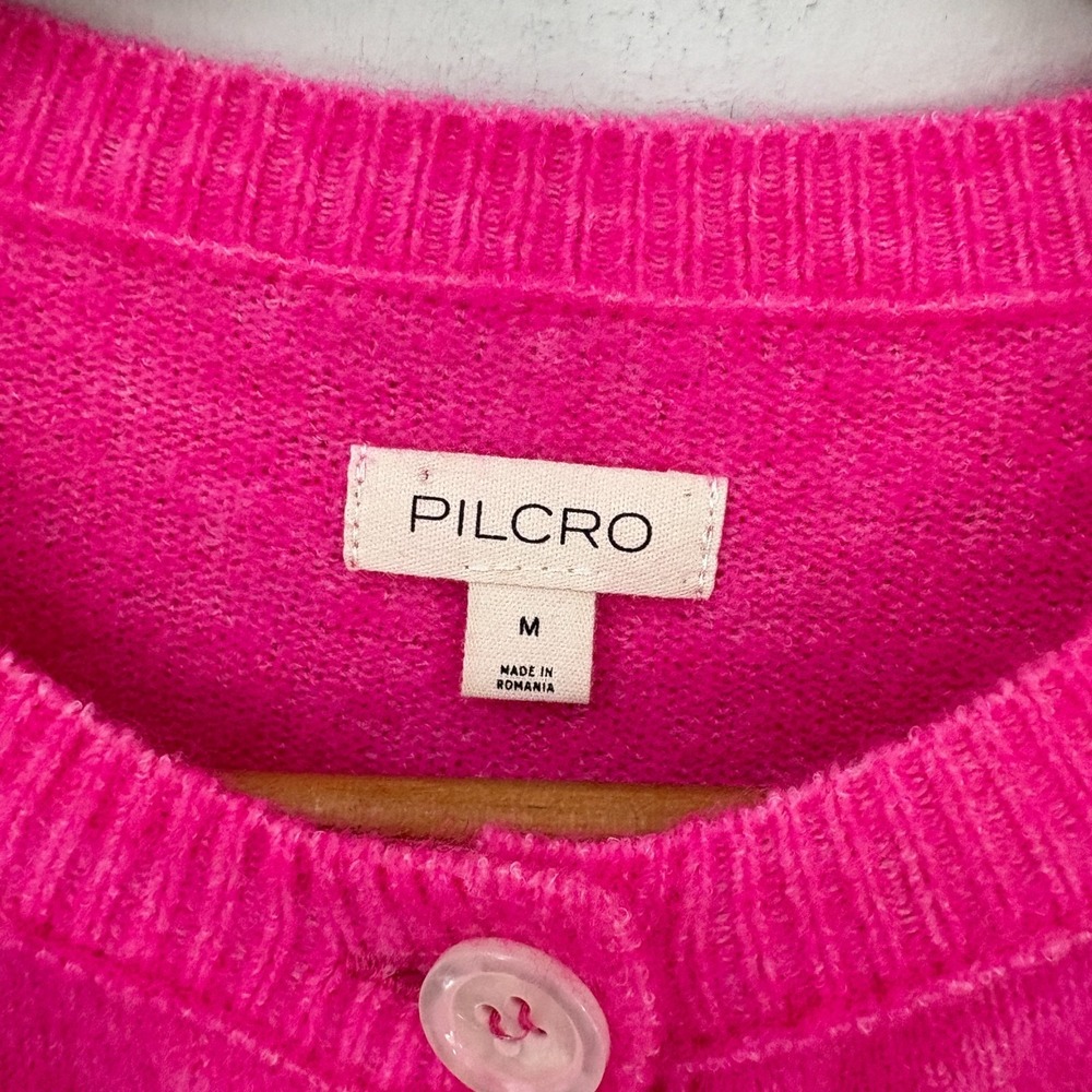 Anthropologie Pilcro Wool Blend Cardigan Sweater Women Size Medium Hot Pink - Picture 4 of 13